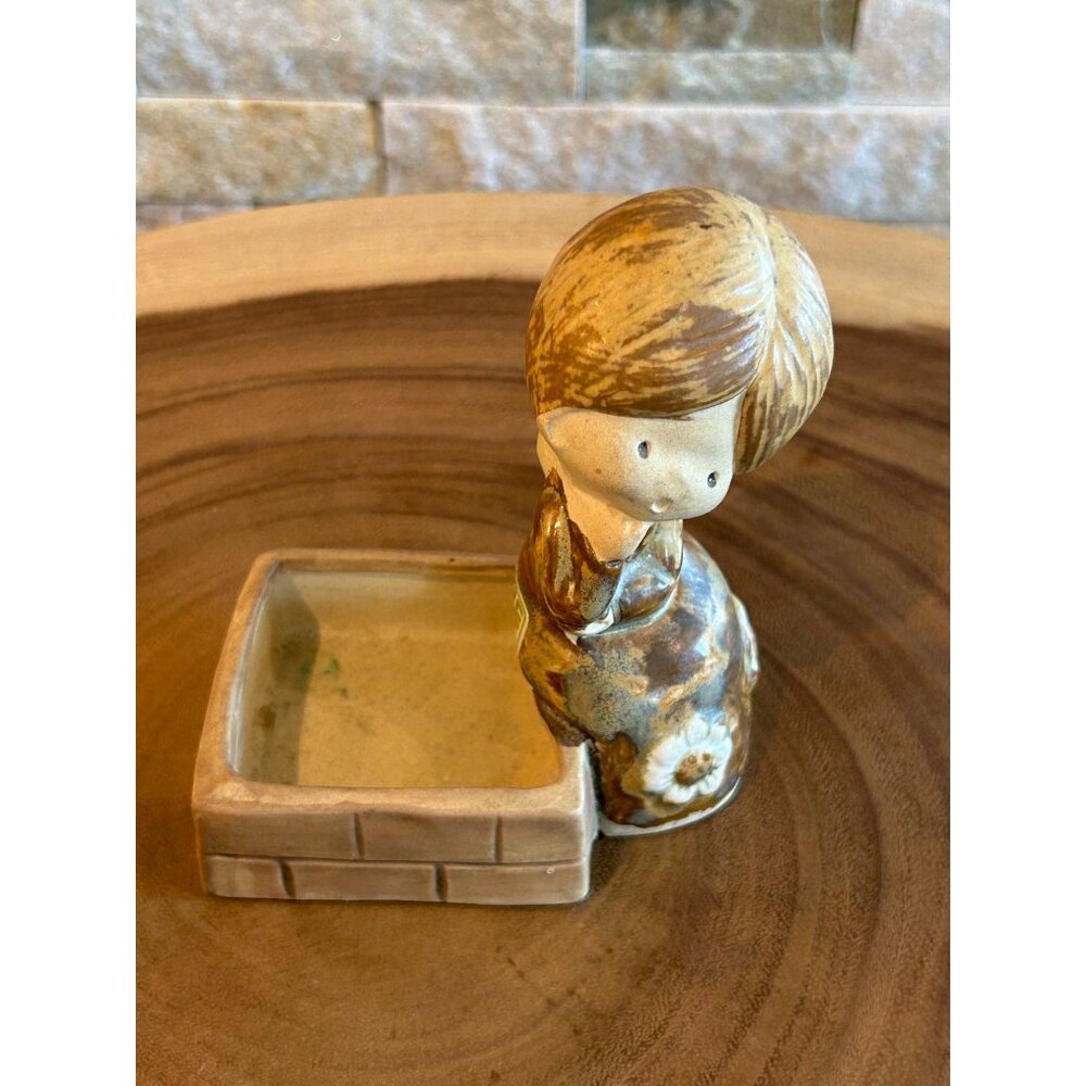 Vintage UCTCI Japan Little Girl Figurine & Trinket Dish Floral Design Handmade C
